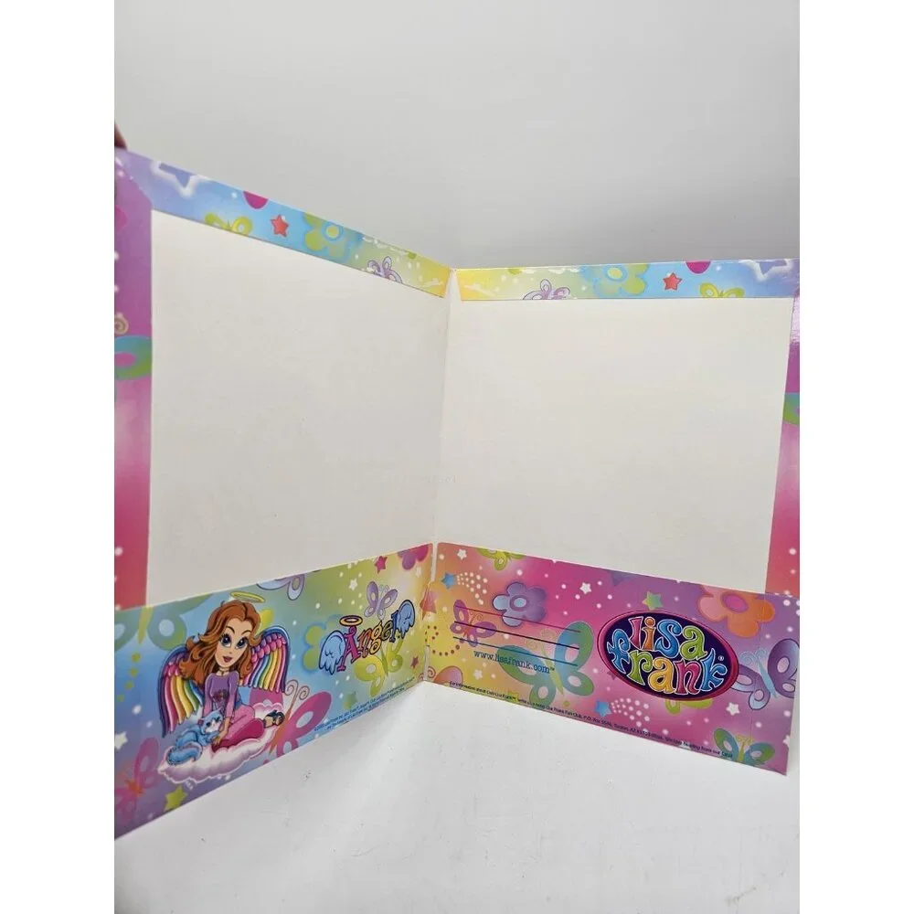 Vintage Lisa Frank Angel Girl With Cat Folder Y2K Rainbow